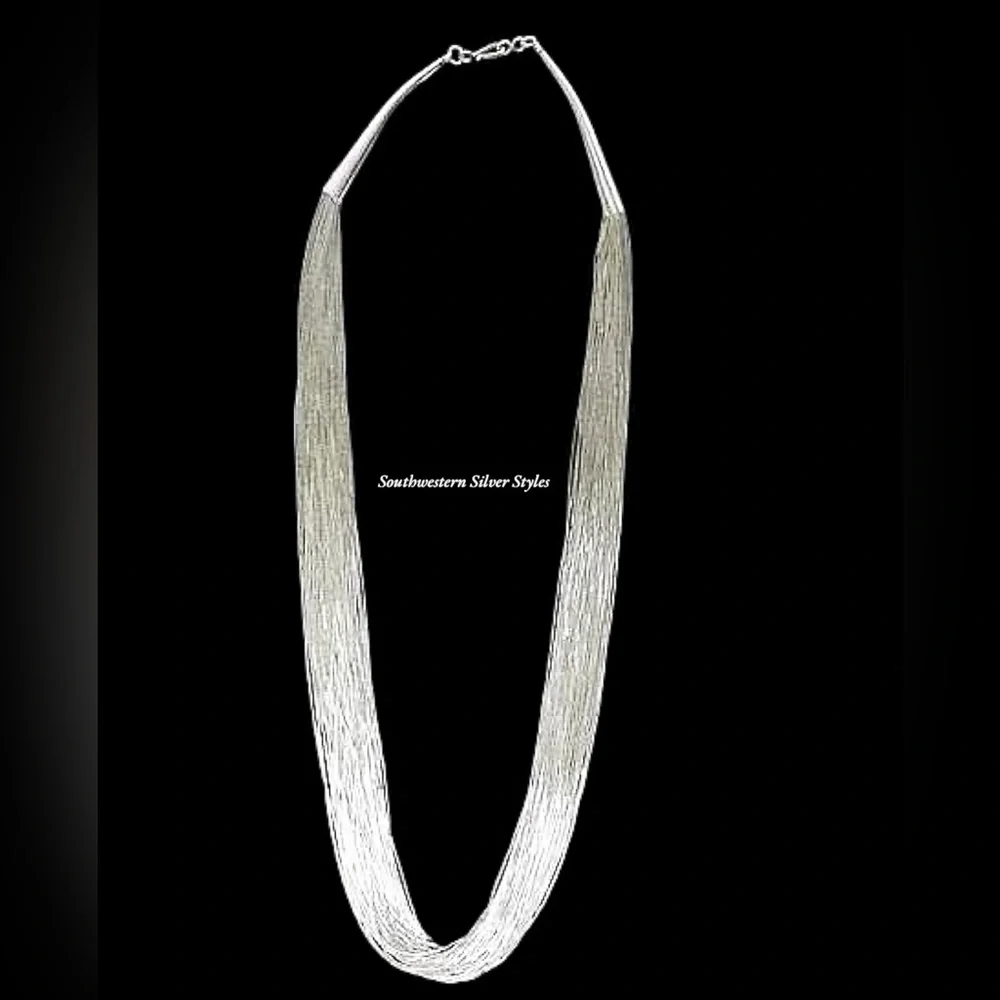 Vintage Classic Southwestern Style Liquid Sterling Silver 30-Strand Necklace